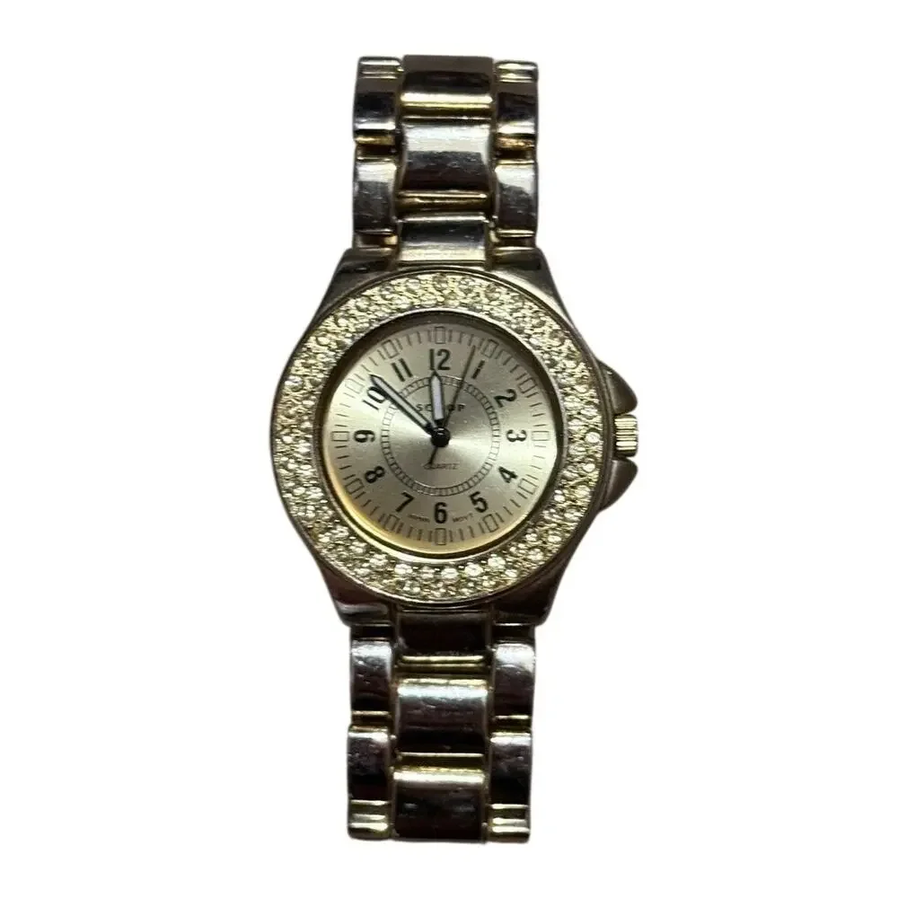 Y2k Scoop NYC Quartz Women's Bracelet Watch Gold Tone Crystal Accents